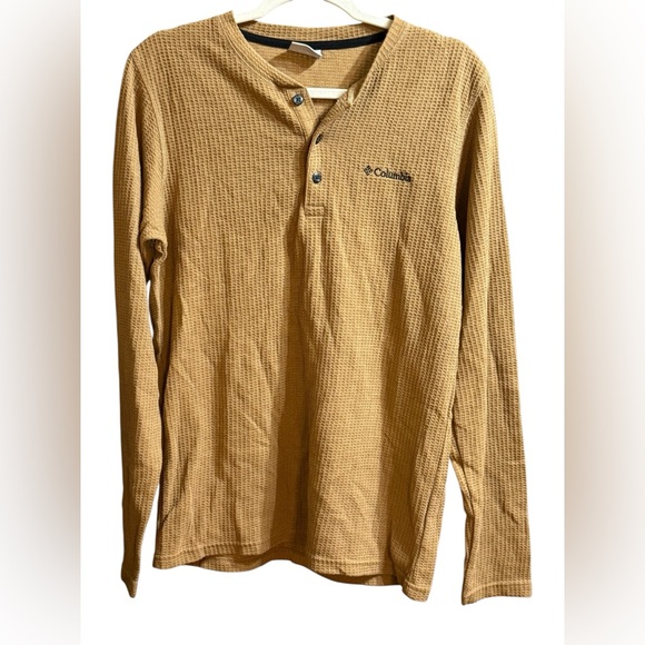 Columbia Tan Waffle Knit Henley Shirt - Picture 1 of 7